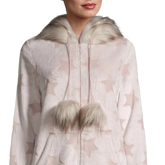 Secret Treasures Faux Fur One Piece Plush Hooded Pajamas PJs Fleece Onesie - Picture 4 of 5